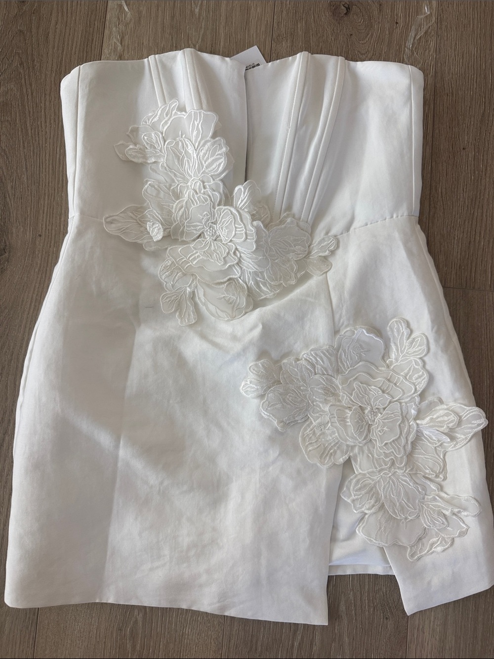 Showpo Dolores Strapless White Floral Appliqué Dress